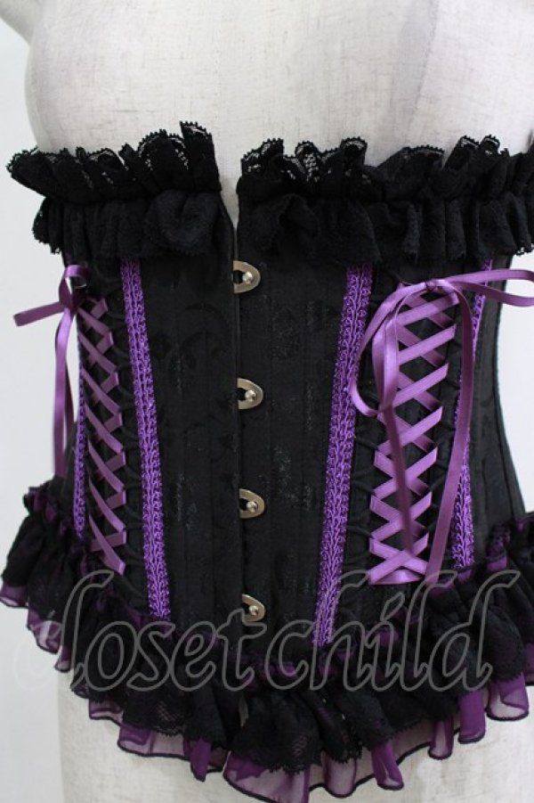 画像4: MR corset / レースアップフリルコルセット  ブラック×パープル H-26-01-09-1034-PU-ZA-KB-ZH (4)