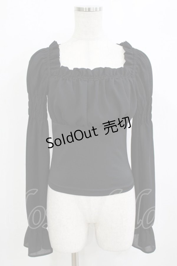 画像1: Moi-meme-Moitie / ジョーゼットギャザーカットソー  ブラック H-26-01-09-1047-MO-BL-KB-ZH (1)