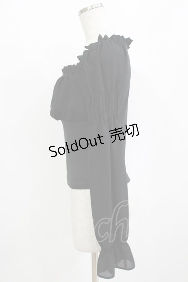 画像2: Moi-meme-Moitie / ジョーゼットギャザーカットソー  ブラック H-26-01-09-1047-MO-BL-KB-ZH (2)