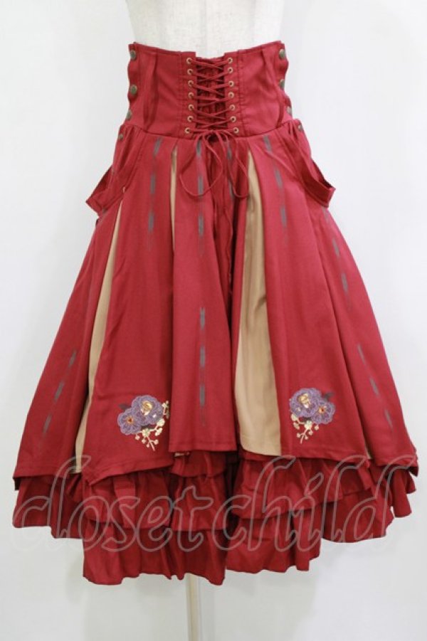 画像1: Ozz oneste / 椿刺繍スカート  エンジ H-26-01-09-1006-OO-SK-KB-ZH (1)