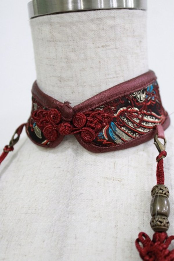 画像3: Ozz oneste / チャイナ襟チョーカー  エンジ H-26-01-09-1055-OO-AC-KB-ZH (3)