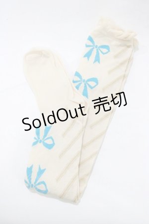 画像: Emily Temple cute / リボン＆ななめストライプオーバーニーソックス  アイボリー×サックス H-26-01-09-1057-ET-ZA-KB-ZH