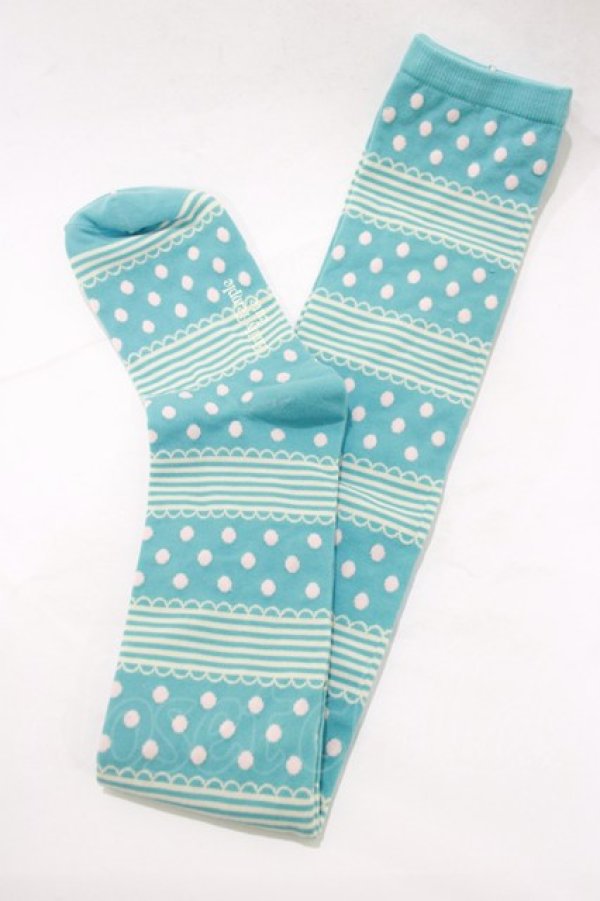 画像1: Emily Temple cute / ドットボーダーオーバーニーソックス  サックス H-26-01-09-1058-ET-ZA-KB-ZH (1)