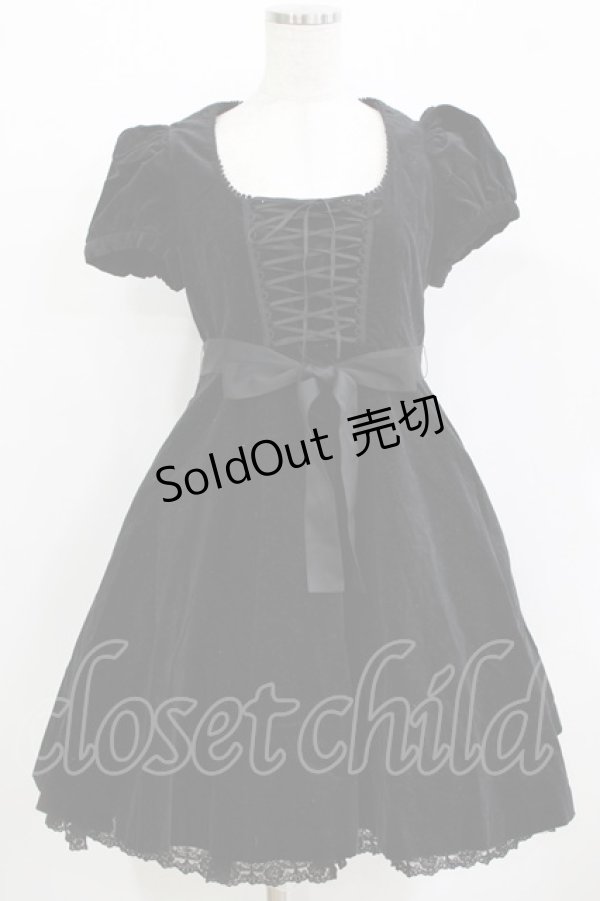 画像1: BPN / レースアップ別珍ワンピース  ブラック H-26-01-09-1002-GO-OP-KB-ZH (1)