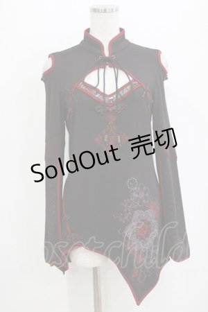 画像: Ozz oneste / チャイナボタンアシメロングカットソー  ブラック H-26-01-09-1017-OO-TO-KB-ZH