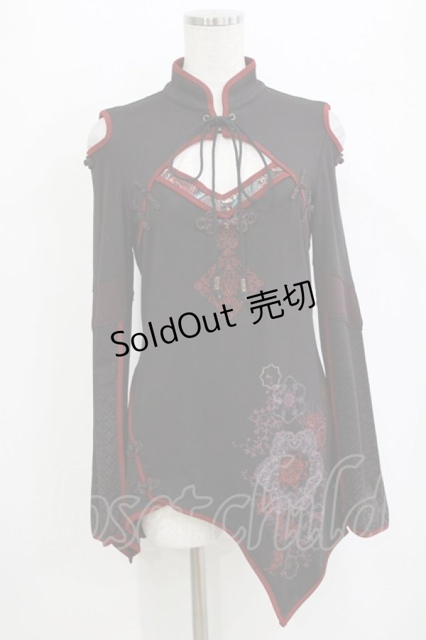 画像1: Ozz oneste / チャイナボタンアシメロングカットソー  ブラック H-26-01-09-1017-OO-TO-KB-ZH (1)