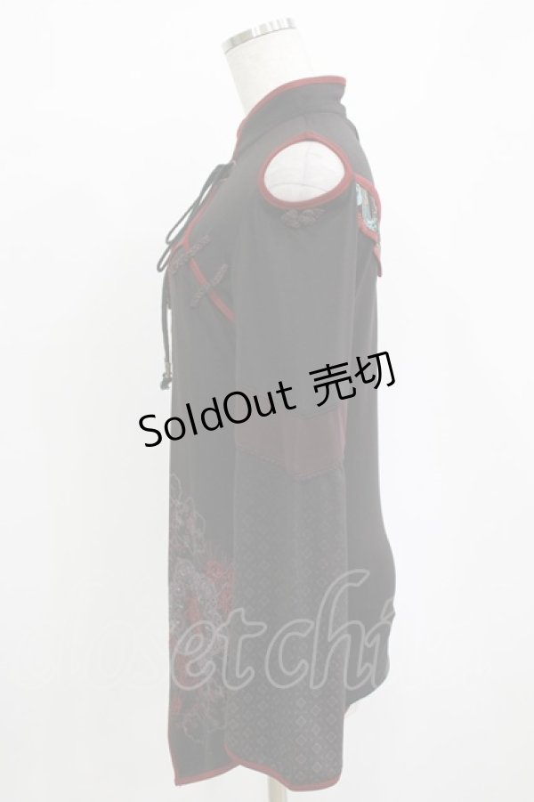 画像2: Ozz oneste / チャイナボタンアシメロングカットソー  ブラック H-26-01-09-1017-OO-TO-KB-ZH (2)