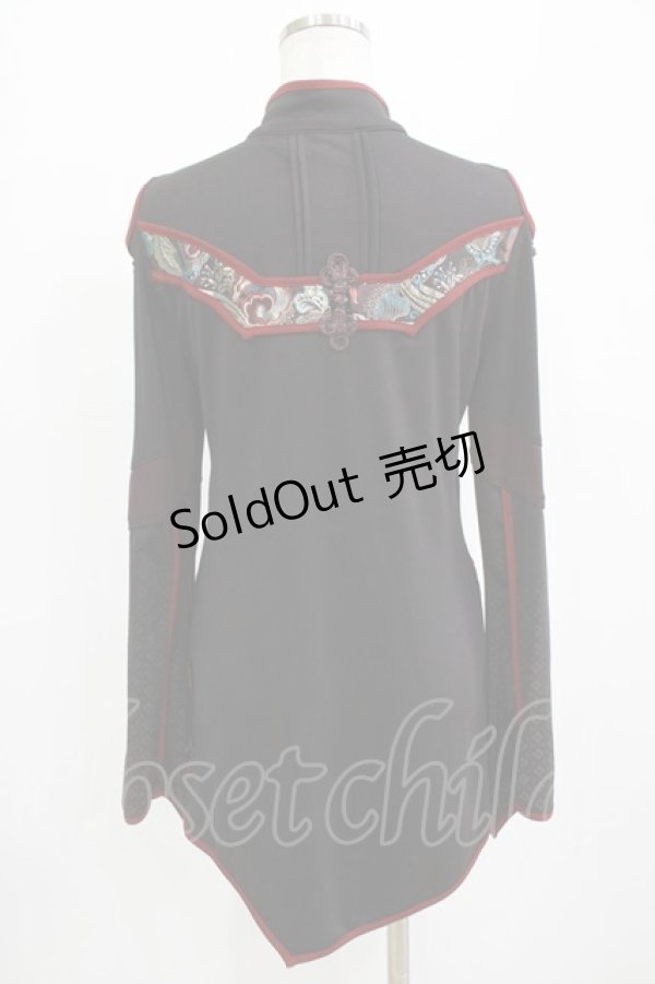 画像3: Ozz oneste / チャイナボタンアシメロングカットソー  ブラック H-26-01-09-1017-OO-TO-KB-ZH (3)