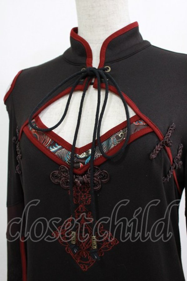 画像4: Ozz oneste / チャイナボタンアシメロングカットソー  ブラック H-26-01-09-1017-OO-TO-KB-ZH (4)