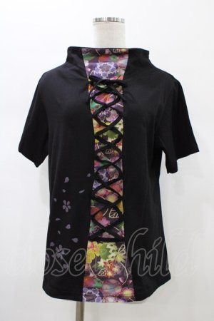 画像: gouk / 和柄切替カットソー  黒×紫系 H-26-01-10-048-GO-TO-KB-ZH