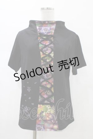 画像: gouk / 和柄切替カットソー  黒×紫系 H-26-01-10-048-GO-TO-KB-ZH