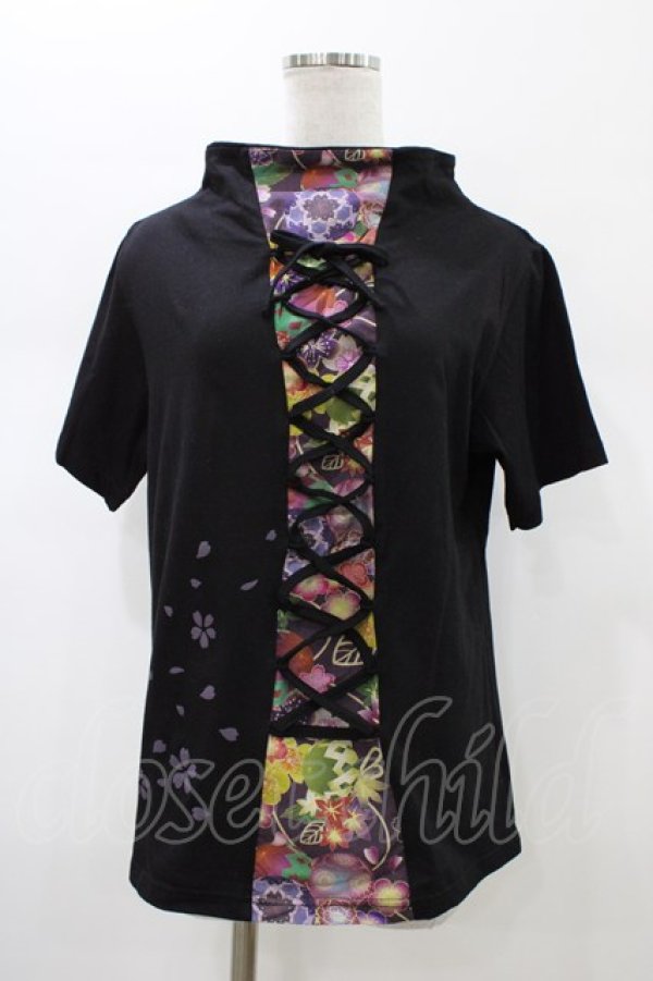 画像1: gouk / 和柄切替カットソー  黒×紫系 H-26-01-10-048-GO-TO-KB-ZH (1)