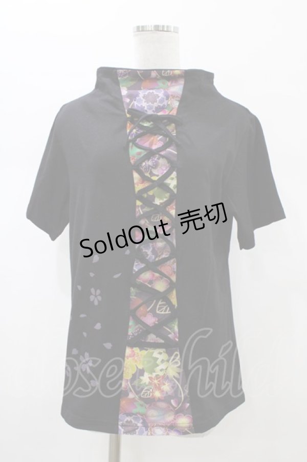 画像1: gouk / 和柄切替カットソー  黒×紫系 H-26-01-10-048-GO-TO-KB-ZH (1)