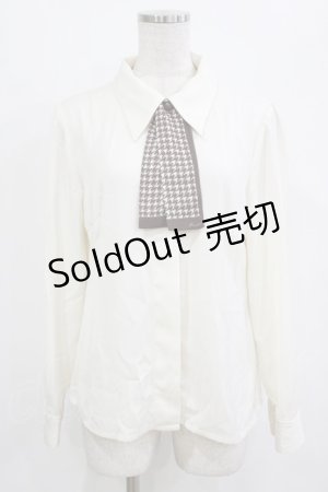 画像: F i.n.t / 千鳥スカーフタイ付きブラウス Free OFF×BR H-26-01-10-1041-CA-BL-NS-ZH