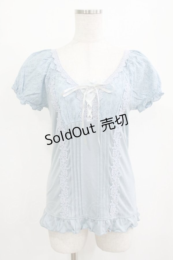 画像1: axes femme / レース切替プルオーバー M サックス H-26-01-10-1047-AX-TO-NS-ZH (1)