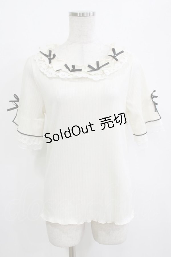 画像1: axes femme / リボン×レース×フリルプルオーバー Free オフ H-26-01-10-1065-AX-TO-NS-ZH (1)