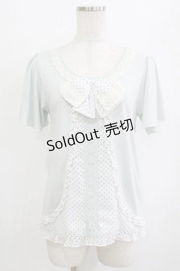 画像1: axes femme / ドットシフォン切替Tシャツ M ブルー H-26-01-10-1066-AX-TS-NS-ZH (1)