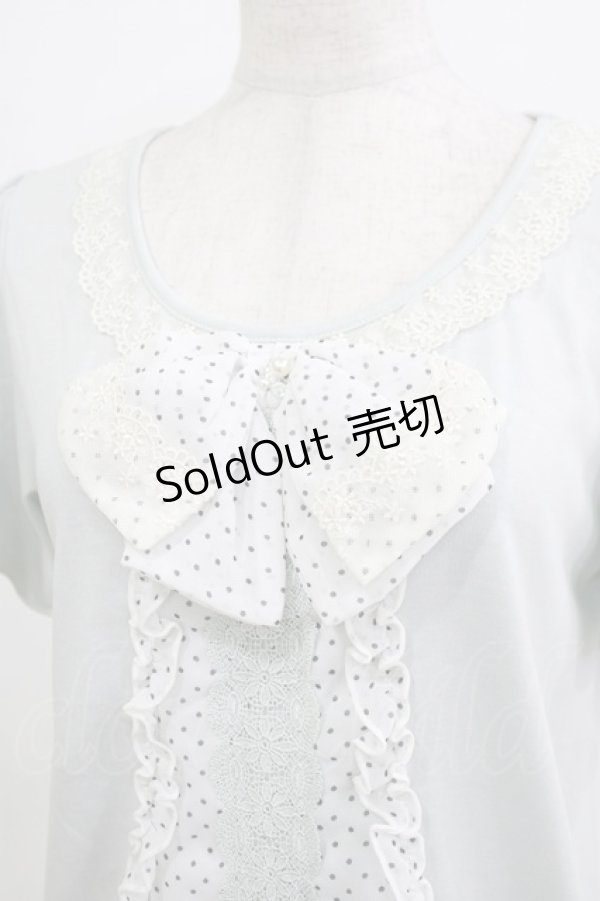 画像4: axes femme / ドットシフォン切替Tシャツ M ブルー H-26-01-10-1066-AX-TS-NS-ZH (4)