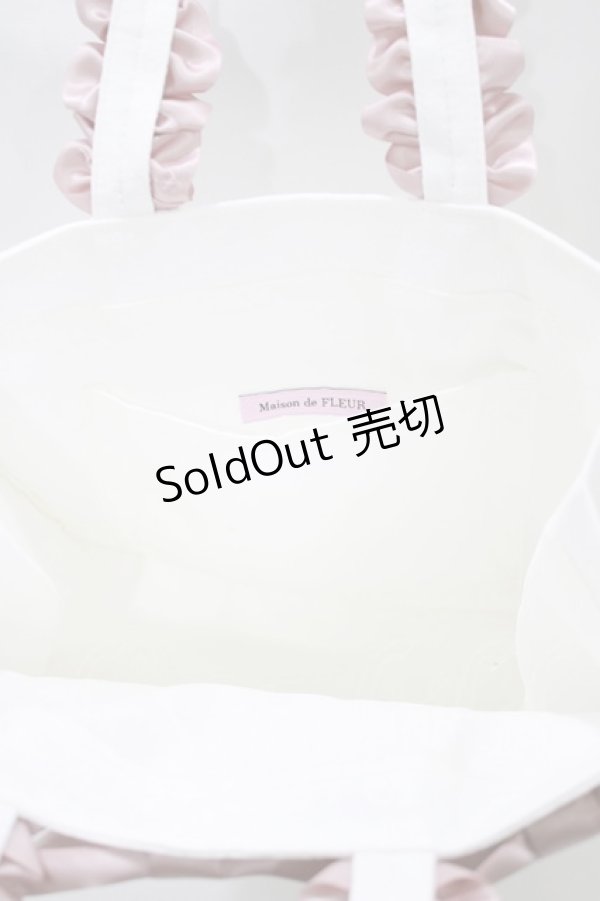 画像2: Maison de FLEUR / ジャカードリボンフリルスクエアトートSバッグ  オフ/ピンク H-26-01-10-1070-LO-BG-NS-ZH (2)