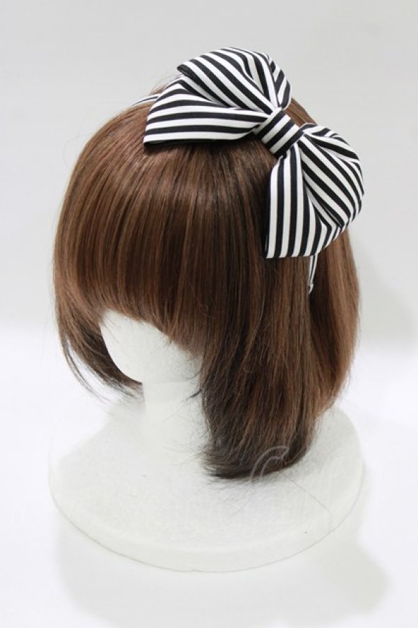 画像1: Chantilly / リボンカチューシャ  オフ/ネイビー H-26-01-10-1076-EL-AC-NS-ZH (1)