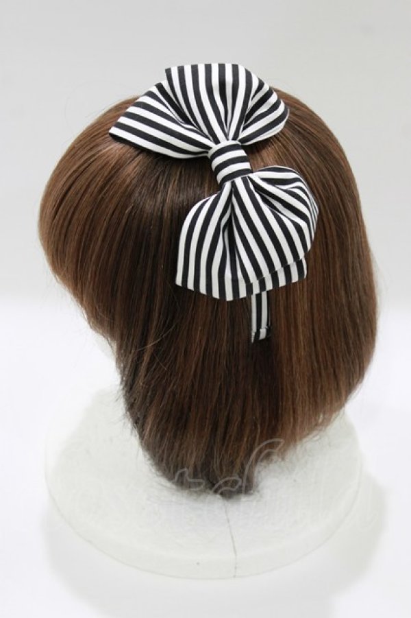 画像2: Chantilly / リボンカチューシャ  オフ/ネイビー H-26-01-10-1076-EL-AC-NS-ZH (2)