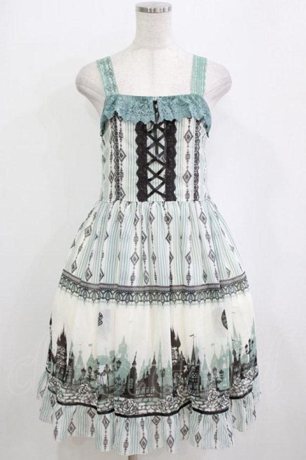 画像1: axes femme / シルエットジャンパースカート M グリーン H-26-01-10-1014-AX-OP-NS-ZH (1)