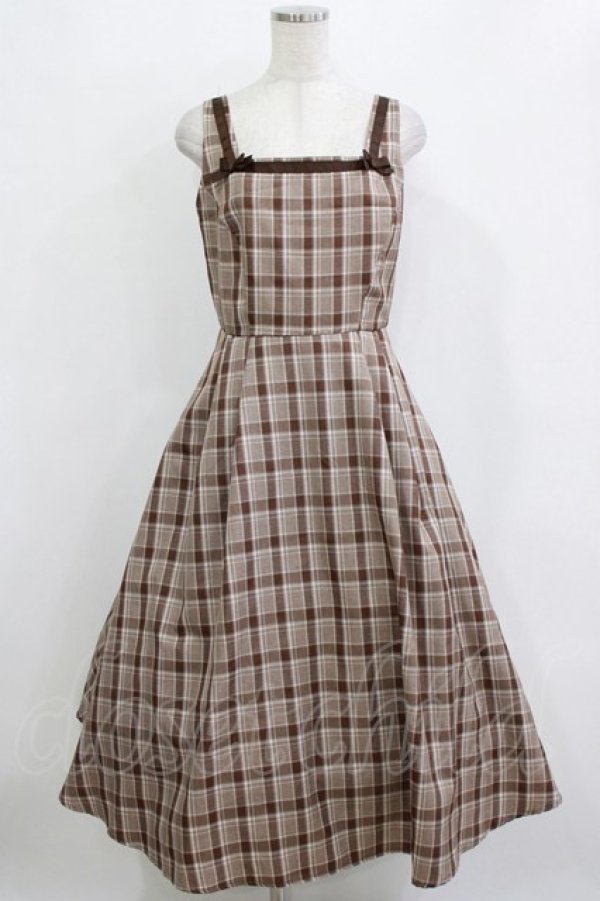 画像1: m petit by misako / AMCHKスクエアネックジャンパースカート L ブラウン H-26-01-10-1019-LO-OP-NS-ZH (1)