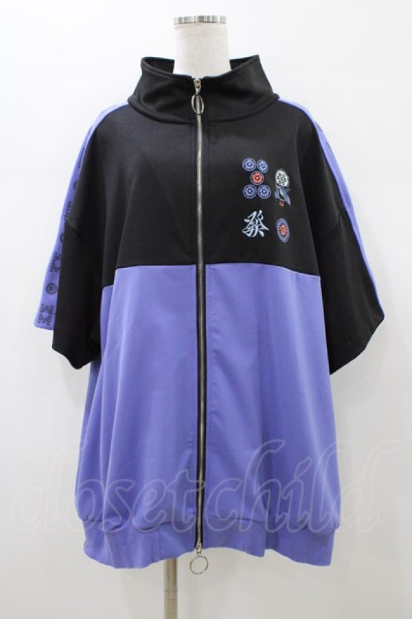 画像1: LISTEN FLAVOR / 麻雀半袖ジャージ  パープル×ブラック H-26-01-10-059-PU-TO-KB-ZH (1)