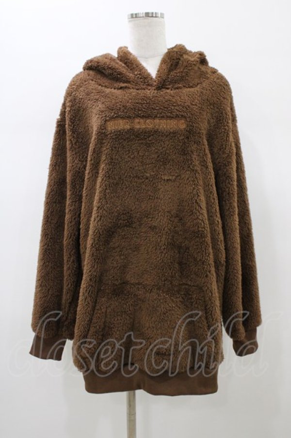 画像1: NieR Clothing / 軽量×防寒ふわもこブラウンプルオーバーパーカー【刺繍LOGO】  ブラウン H-26-01-10-060-PU-TO-KB-ZH (1)