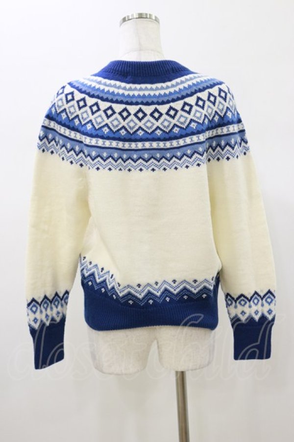 画像2: Jane Marple Dans Le Salon / Fair Isle Knit Cardigan  オフ×ブルー H-26-01-11-054-JM-TO-KB-ZH (2)