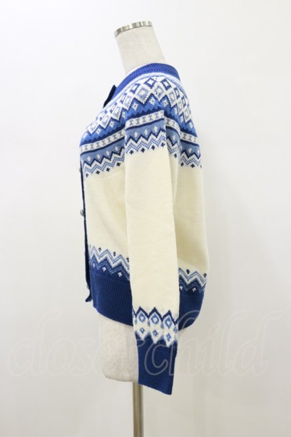 画像3: Jane Marple Dans Le Salon / Fair Isle Knit Cardigan  オフ×ブルー H-26-01-11-054-JM-TO-KB-ZH (3)