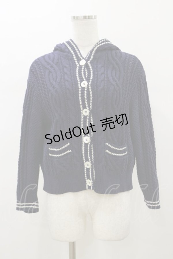 画像1: Jane Marple / Alan Knit Hoodie  ネイビー H-26-01-11-055-JM-TO-KB-ZH (1)