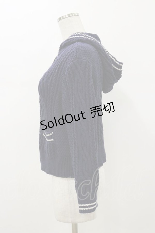 画像3: Jane Marple / Alan Knit Hoodie  ネイビー H-26-01-11-055-JM-TO-KB-ZH (3)