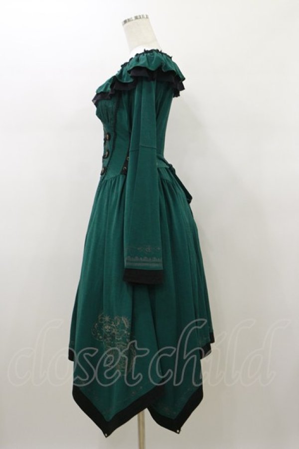 画像3: Ozz oneste / 薔薇刺繍ナポレオンZIPワンピース  グリーン H-26-01-11-069-OO-OP-KB-ZH (3)