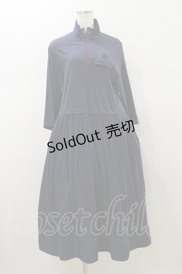 画像1: Jane Marple Dans Le Salon / シフォン天竺ジップアップドレス M ネイビー H-26-01-11-076-JM-OP-KB-ZH (1)