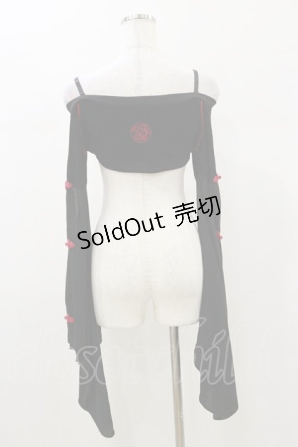 画像2: Qutie Frash / 着物オフショルショートカーデ  黒×赤 H-26-01-11-033-QU-TO-KB-ZH (2)