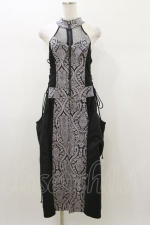 画像: Qutie Frash / ジャガードロングベスト  黒×グレー H-26-01-11-036-QU-OP-KB-ZH