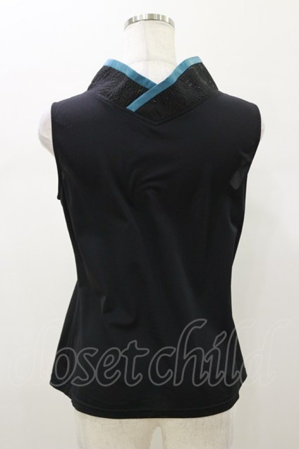 画像2: Qutie Frash / 着物衿インナータンク  ブラック×ブルーグリーン H-26-01-11-037-QU-TO-KB-ZH (2)