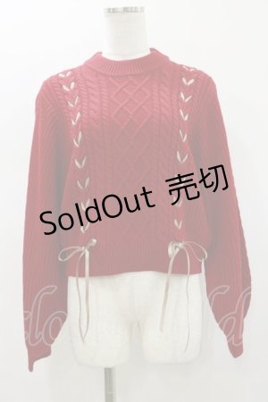 画像: Fi.n.t / ダブルレースアップケーブルニットプルオーバー Free RED H-26-01-12-044-CA-TO-NS-ZH