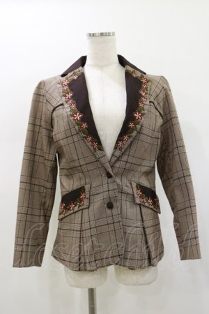 画像: axes femme NOSTALGIE / 刺繍入りグレンチェックジャケット M ブラウン H-26-01-12-045-AX-JA-NS-ZH