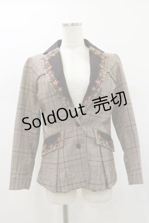 画像: axes femme NOSTALGIE / 刺繍入りグレンチェックジャケット M ブラウン H-26-01-12-045-AX-JA-NS-ZH