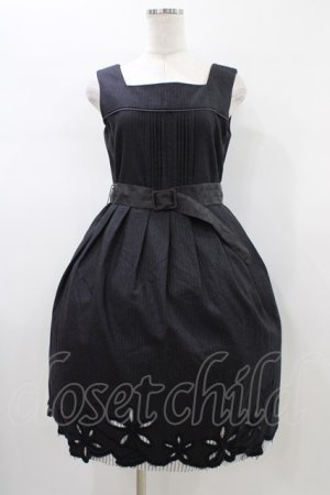 画像: Jane Marple / フラワーカットワークのストライプジャンパースカート  グレー H-26-01-12-1039-JM-OP-KB-ZH