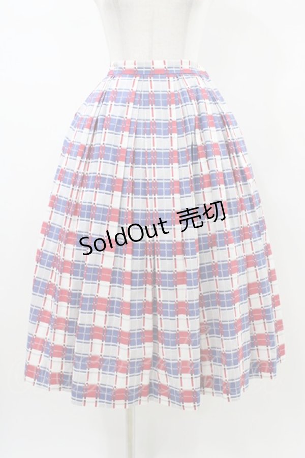 画像1: Jane Marple / Graffiti checkのトリプルタックスカート  オフホワイト×ネイビー×レッド H-26-01-12-1041-JM-SK-KB-ZH (1)