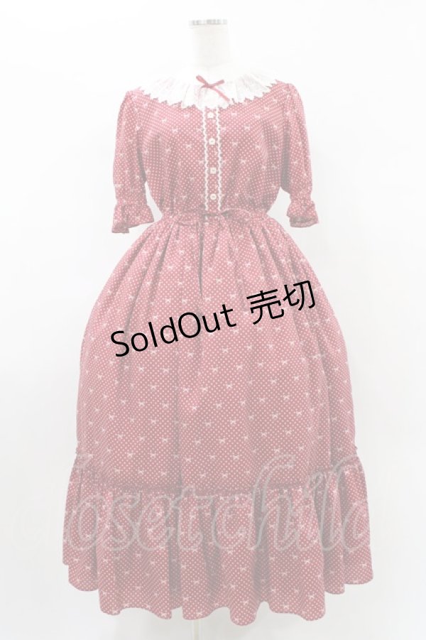 画像1: Melody BasKet / Little dot Ribbonレース襟ワンピース L レッド H-26-01-12-1028-LO-OP-KB-ZH (1)