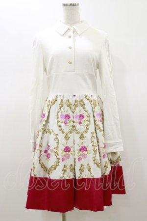 画像: JESUS DIAMANTE / グレイスドールワンピ 42 オフ白×新オーナメントローズローズ H-26-01-12-078-JE-OP-NS-ZH