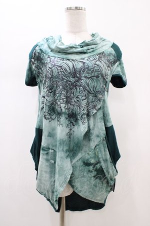 画像: Ozz Croce / ハイネック変形カットソー  グリーン H-26-01-13-1046-OO-TO-KB-ZH