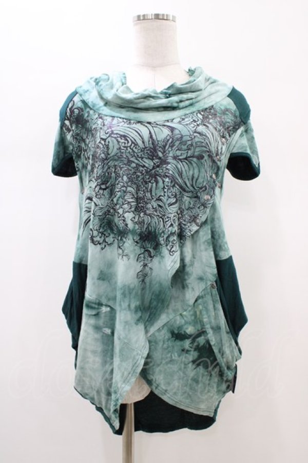 画像1: Ozz Croce / ハイネック変形カットソー  グリーン H-26-01-13-1046-OO-TO-KB-ZH (1)