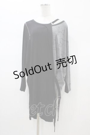 画像: Ozz Croce / プリント切替ドルマンロングカットソー  ブラック×グレー H-26-01-13-1050-OO-TO-KB-ZH