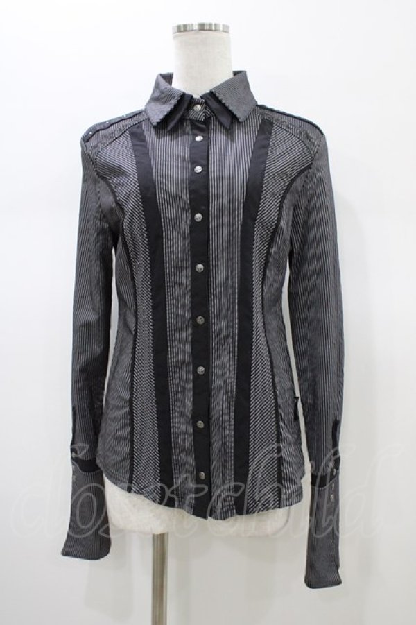 画像1: Ozz Croce / ストライプブラウス  グレー×ブラック H-26-01-13-1055-OO-BL-KB-ZH (1)