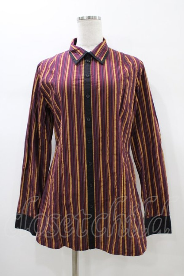 画像1: PUTUMAYO / 切替ロングブラウス  エンジ×紺ストライプ H-26-01-13-1058-PT-BL-KB-ZH (1)